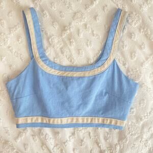 Avec Les Filles Cropped Tank Top Womens Size XS Baby Blue White Coquette Linen